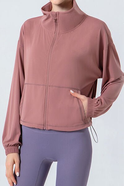 TrainTech Drawstring Zip Up Dropped Shoulder Active Outerwear