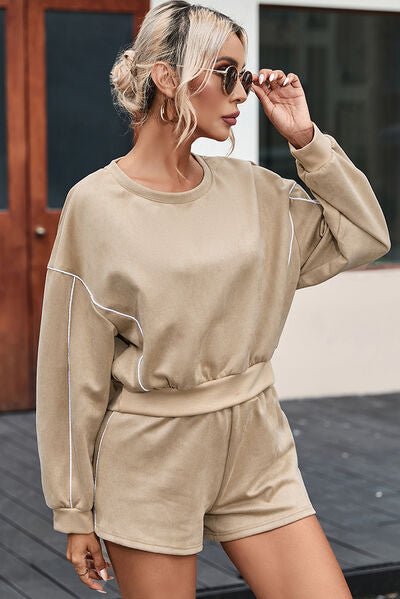 FleeceFlex Round Neck Cropped Top and Shorts Set