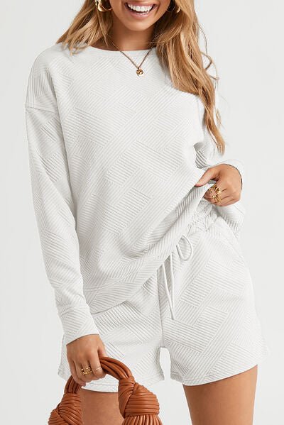 FleekGoddess Round Neck Dropped Shoulder Top and Shorts Set