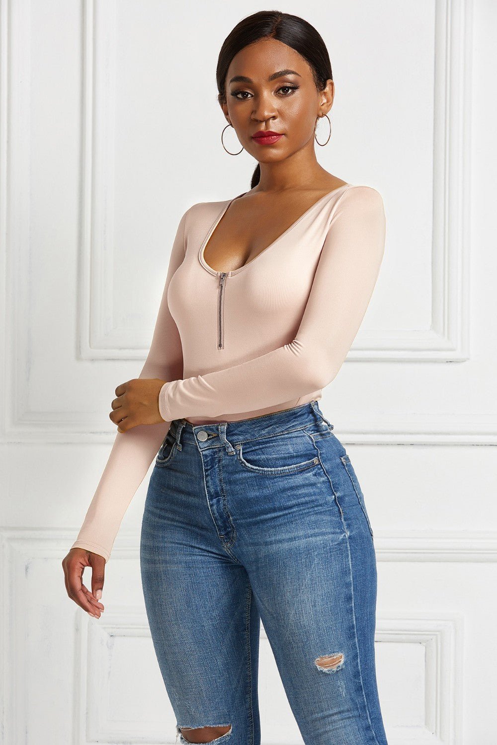 ZenSculpt Half Zip Scoop Neck Long Sleeve Bodysuit