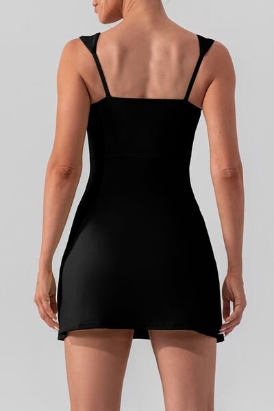 FleekGoddess Square Neck Sleeveless Slit Mini Active Dress