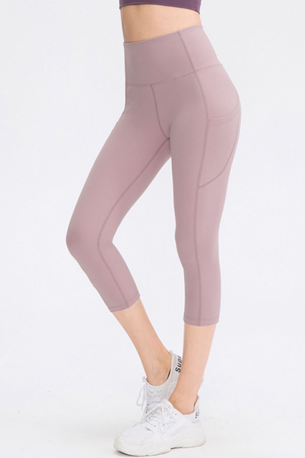 ZenSculpt Wide Waistband Cropped Active Leggings with Pockets