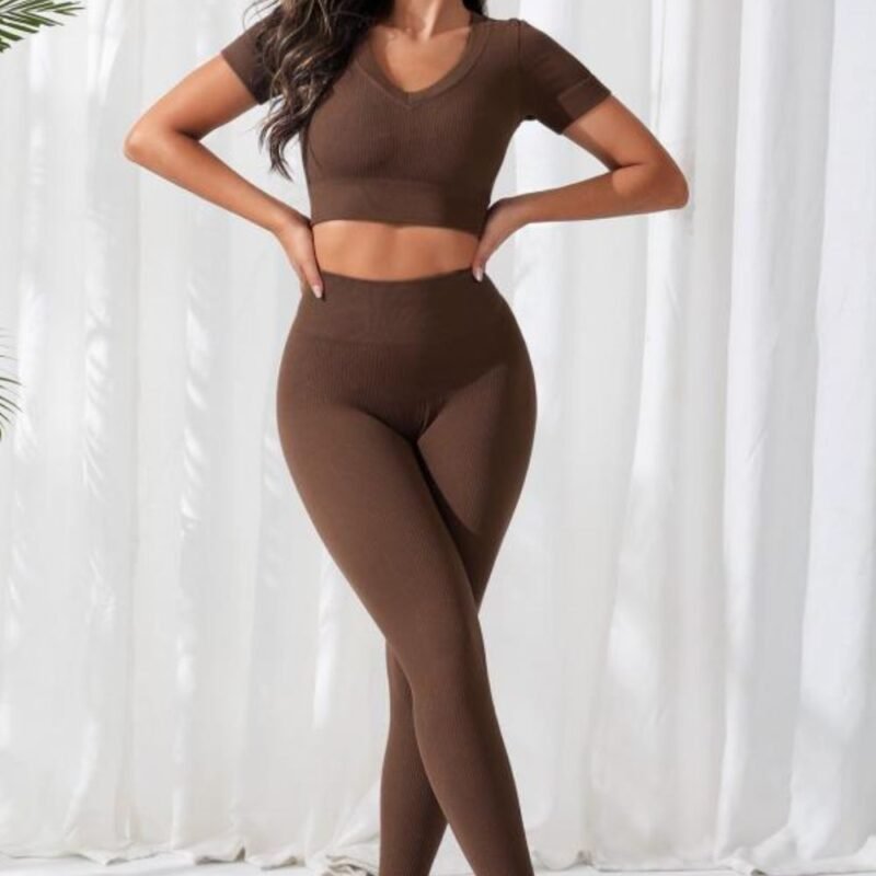 ZenSculpt V-Neck Crop Top and High Waistband Pants