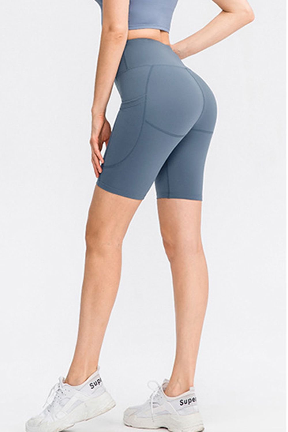 ZenSculpt Wide Waistband Sports Shorts with Pockets