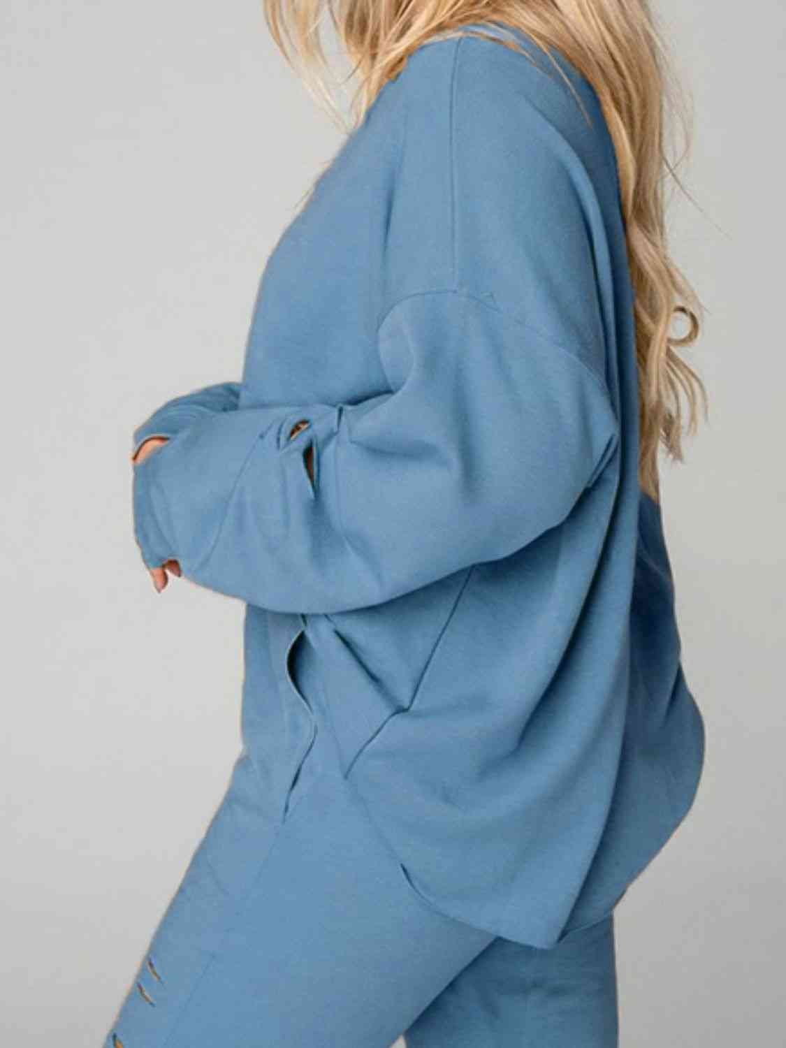 FleeceFlex Distressed Sweatshirt and Joggers Set