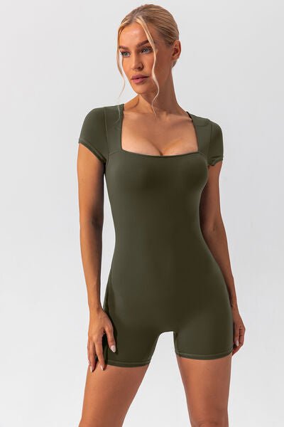 FleekGoddess Square Neck Cap Sleeve Active Romper