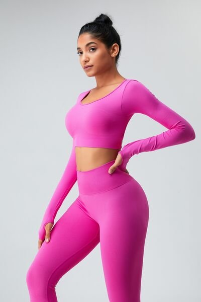 YogaFlex Cutout Round Neck Long Sleeve Active T-Shirt