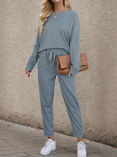FleekGoddess Round Neck Top and Drawstring Pants Set