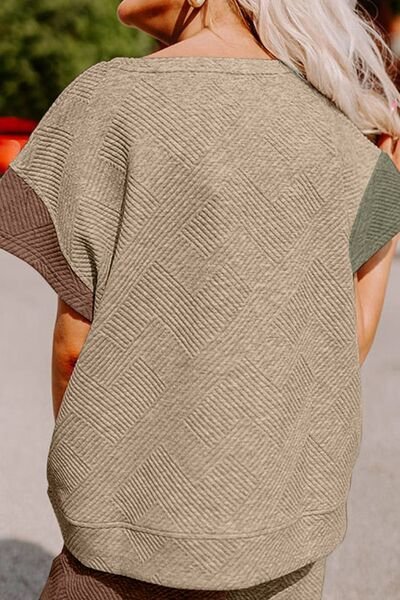 FleeceFlex Color Block Short Sleeve Top and Drawstring Pants Set