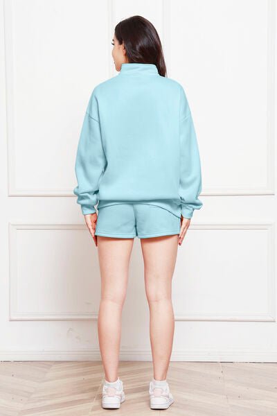 FleeceFlex Half Zip Long Sleeve Sweatshirt and Drawstring Shorts Set