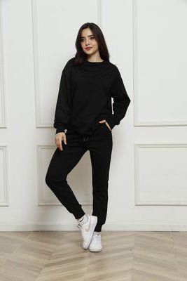 FleeceFlex Round Neck Long Sleeve Top and Drawstring Pants Set