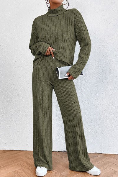 FleekGoddess Ribbed Mock Neck Top and Pants Set