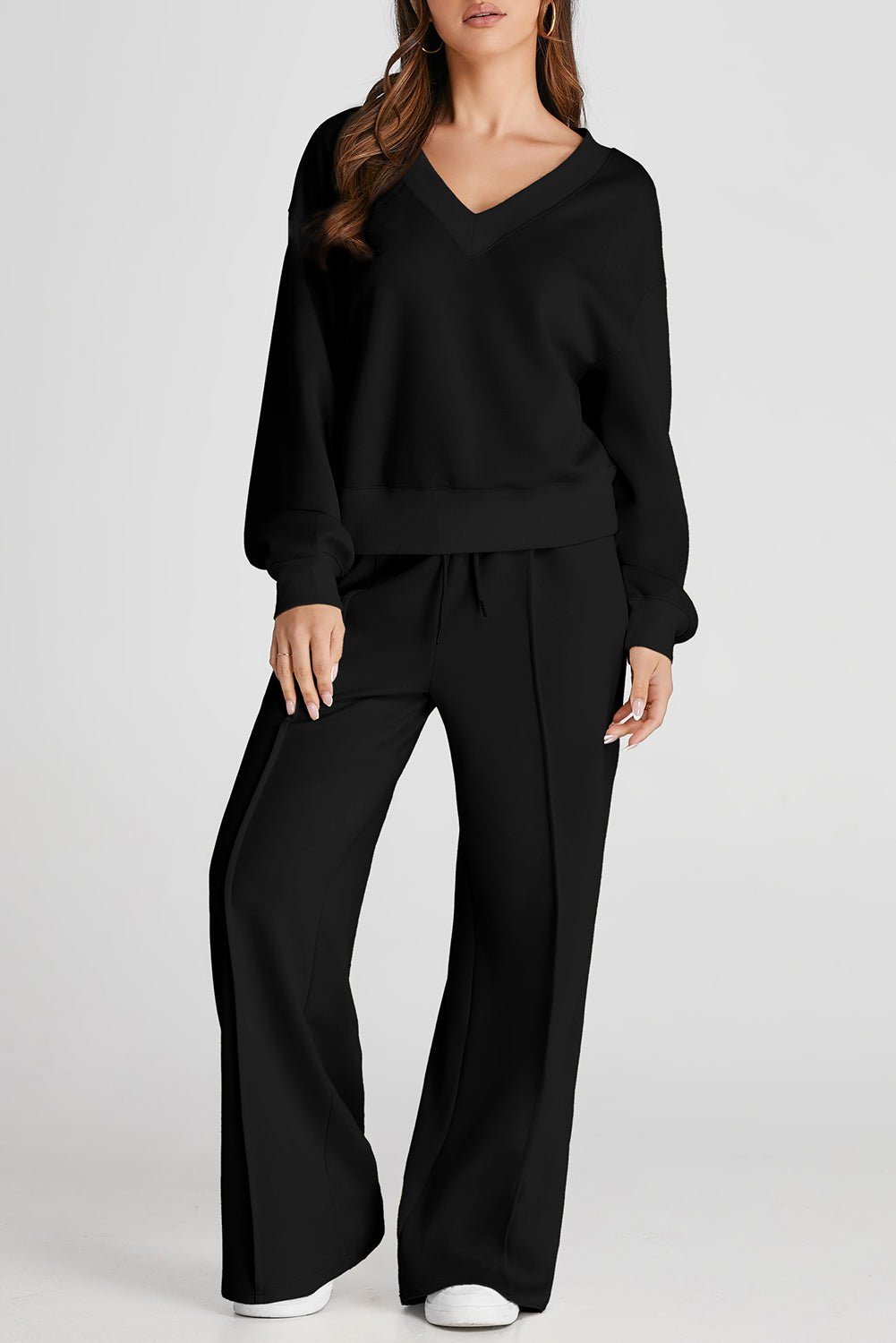 FleeceFlex V-Neck Long Sleeve Top and Pants Active Set