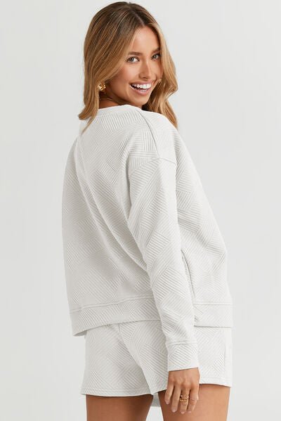 FleekGoddess Round Neck Dropped Shoulder Top and Shorts Set
