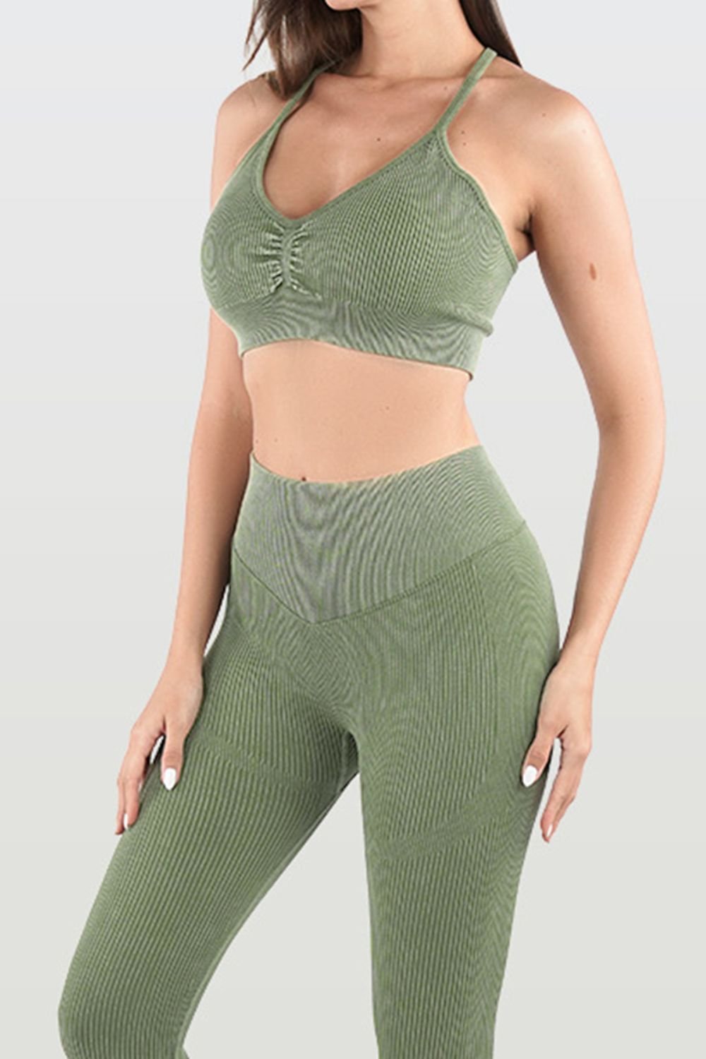 YogaFlex Ruched Spaghetti Strap Top and Pants Active Set