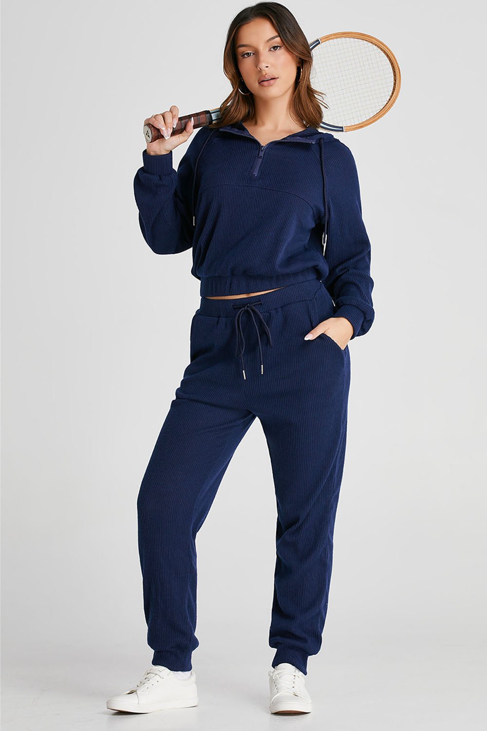 FleeceFlex Drawstring Half Zip Hoodie and Joggers Active Set
