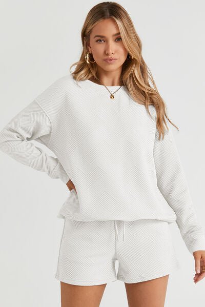 FleekGoddess Round Neck Dropped Shoulder Top and Shorts Set
