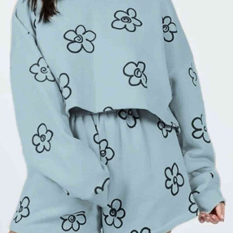 FleeceFlex Floral Dropped Shoulder Sweatshirt and Shorts Set