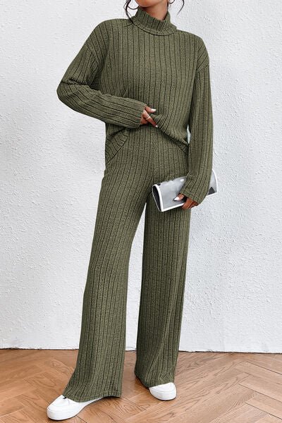 FleekGoddess Ribbed Mock Neck Top and Pants Set