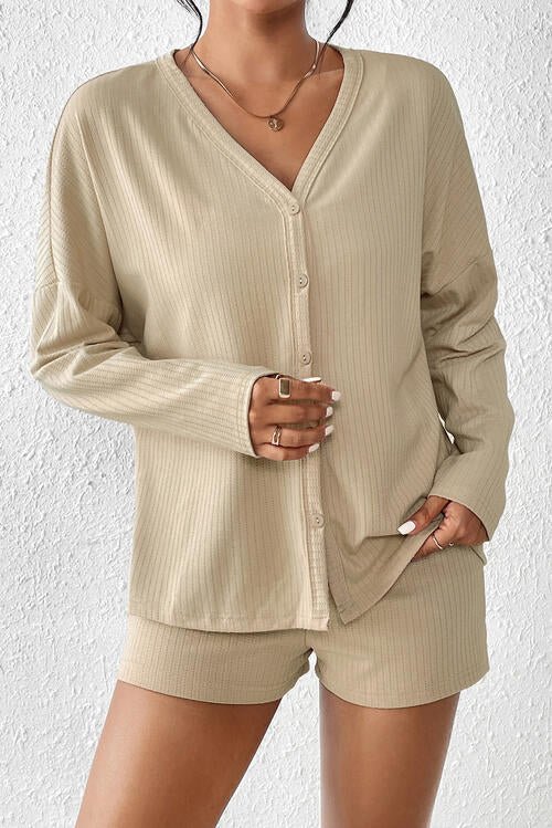 FleekGoddess Ribbed Button-Up Top and Shorts Set
