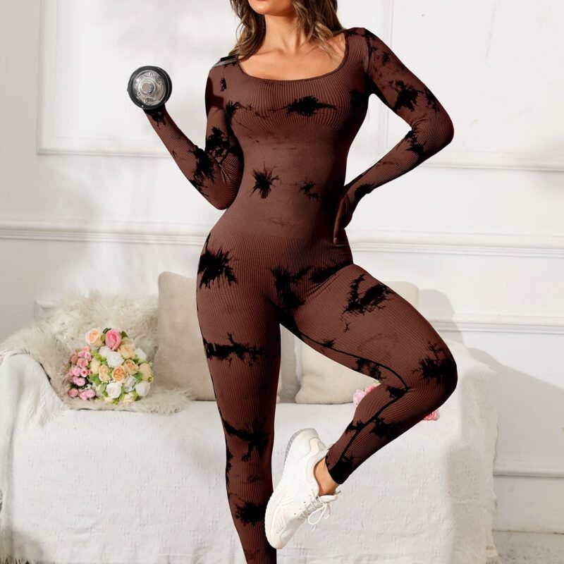 FleekGoddess Scoop Neck Long Sleeve Tie-Dye Jumpsuit