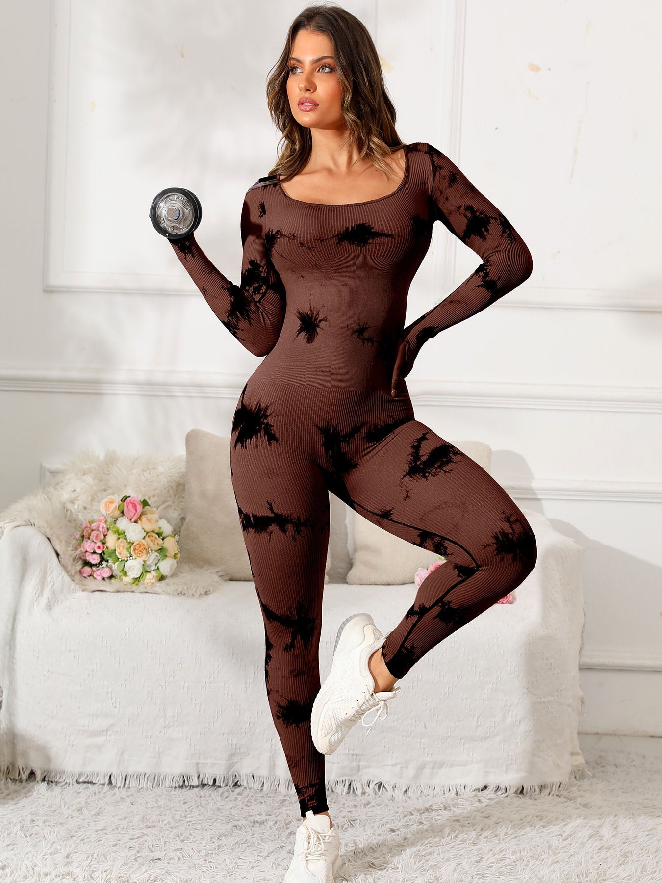 FleekGoddess Scoop Neck Long Sleeve Tie-Dye Jumpsuit