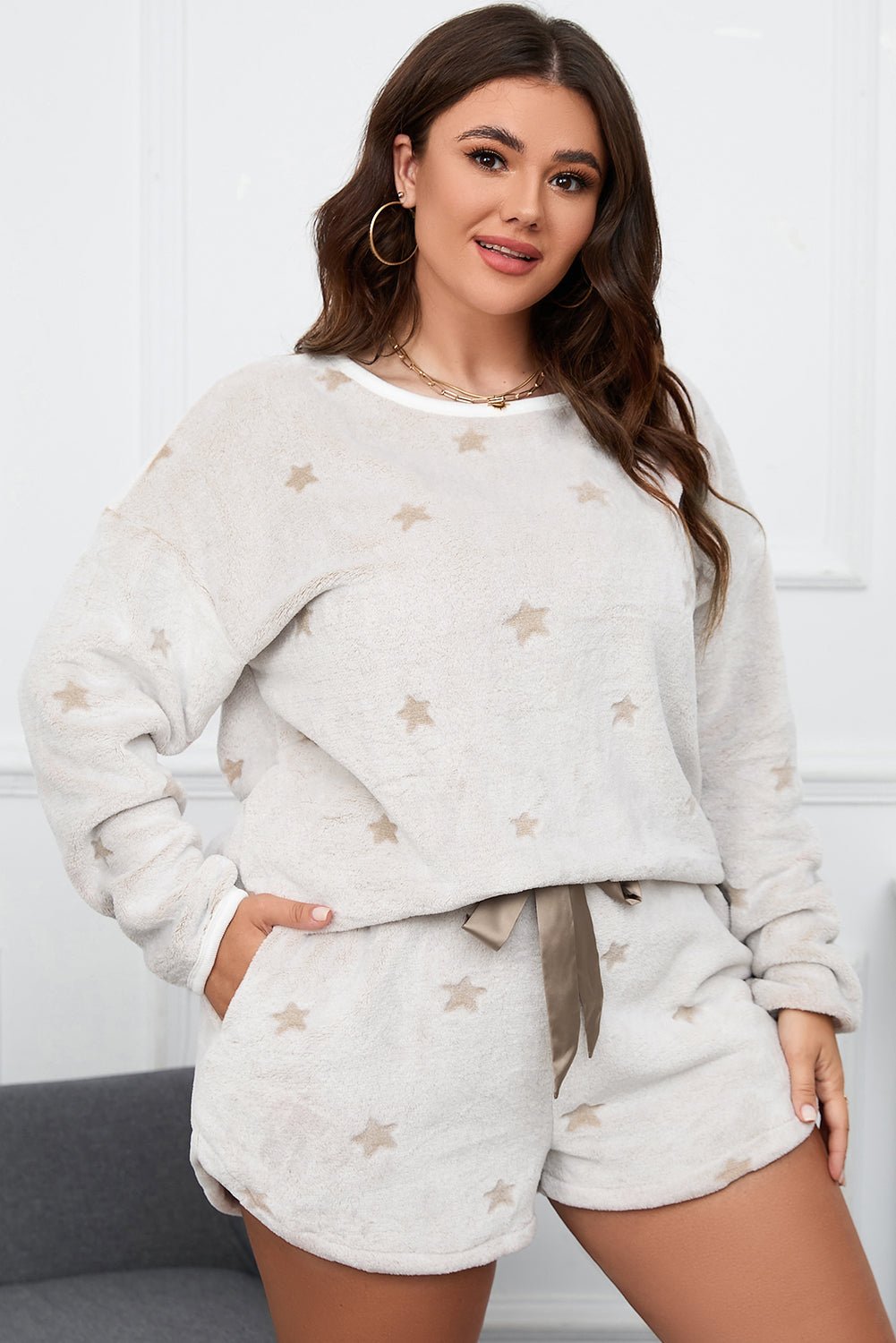 FleeceFlex Star Dropped Shoulder Top and Shorts Lounge Set