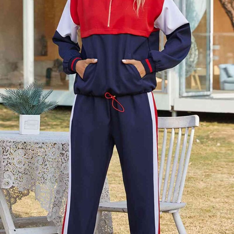 TrainTech Color Block Zipper-Down Blouse and Long Pants Set