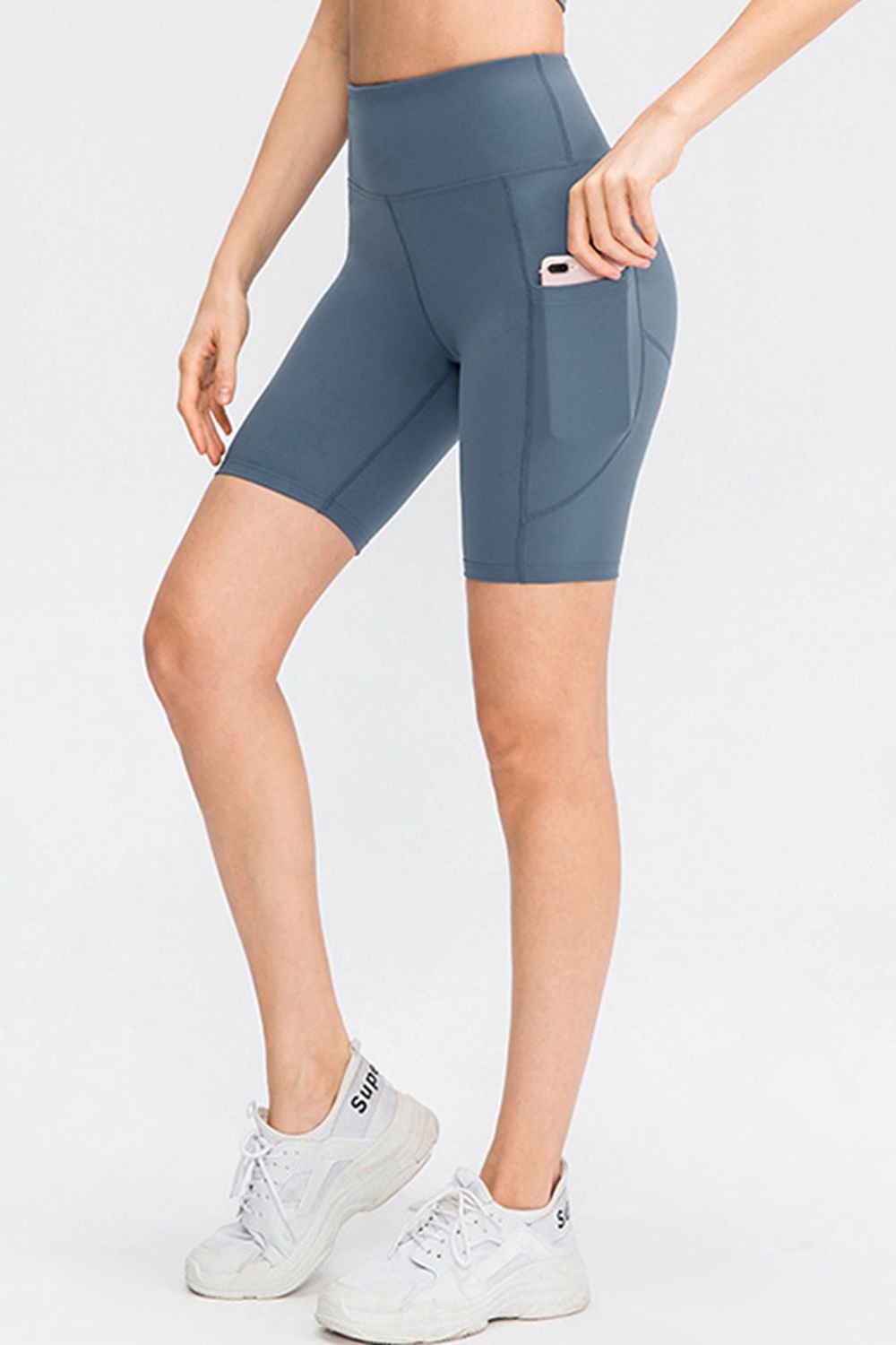 ZenSculpt Wide Waistband Sports Shorts with Pockets