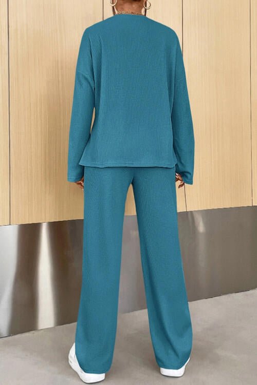 FleekGoddess Ribbed Half Button Top and Pants Set