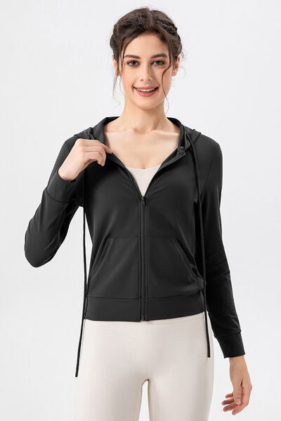 TrainTech Drawstring Zip Up Hooded Active Outerwear