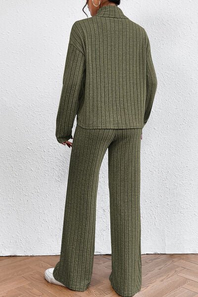 FleekGoddess Ribbed Mock Neck Top and Pants Set
