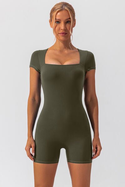 FleekGoddess Square Neck Cap Sleeve Active Romper