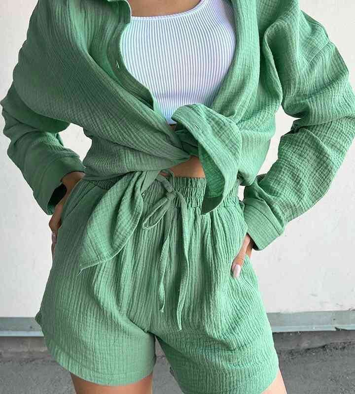 FleekGoddess Textured Shirt and Shorts Set