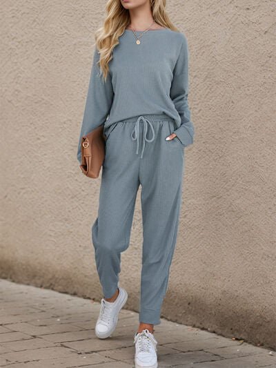 FleekGoddess Round Neck Top and Drawstring Pants Set