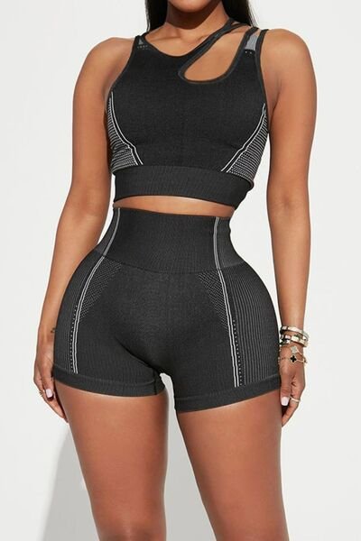 TrainTech Asymmetrical Neck Striped Tank and Shorts Set