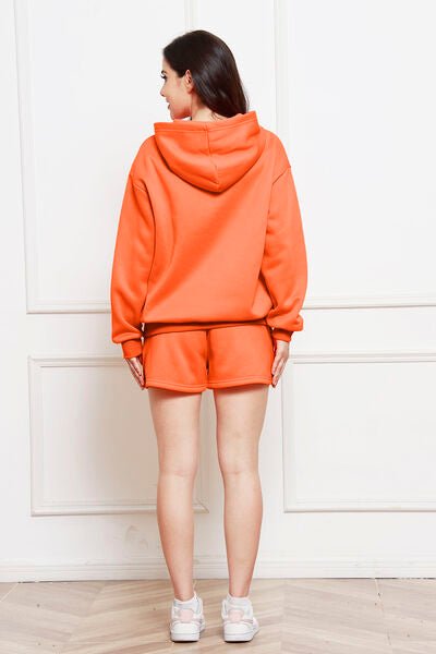 FleeceFlex Drop Shoulder Long Sleeve Hoodie and Shorts Set