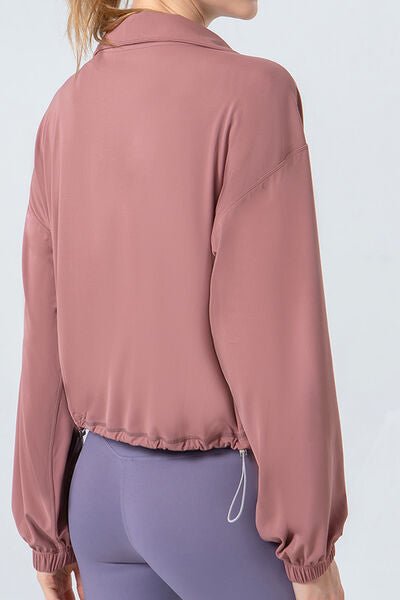 TrainTech Drawstring Zip Up Dropped Shoulder Active Outerwear