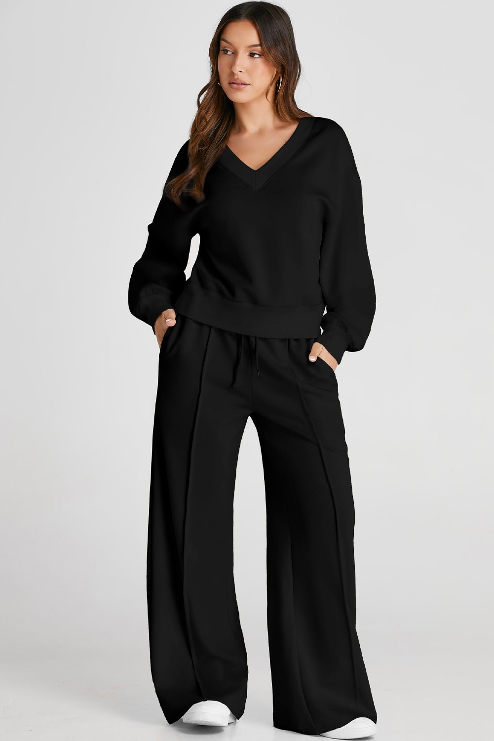 FleeceFlex V-Neck Long Sleeve Top and Pants Active Set