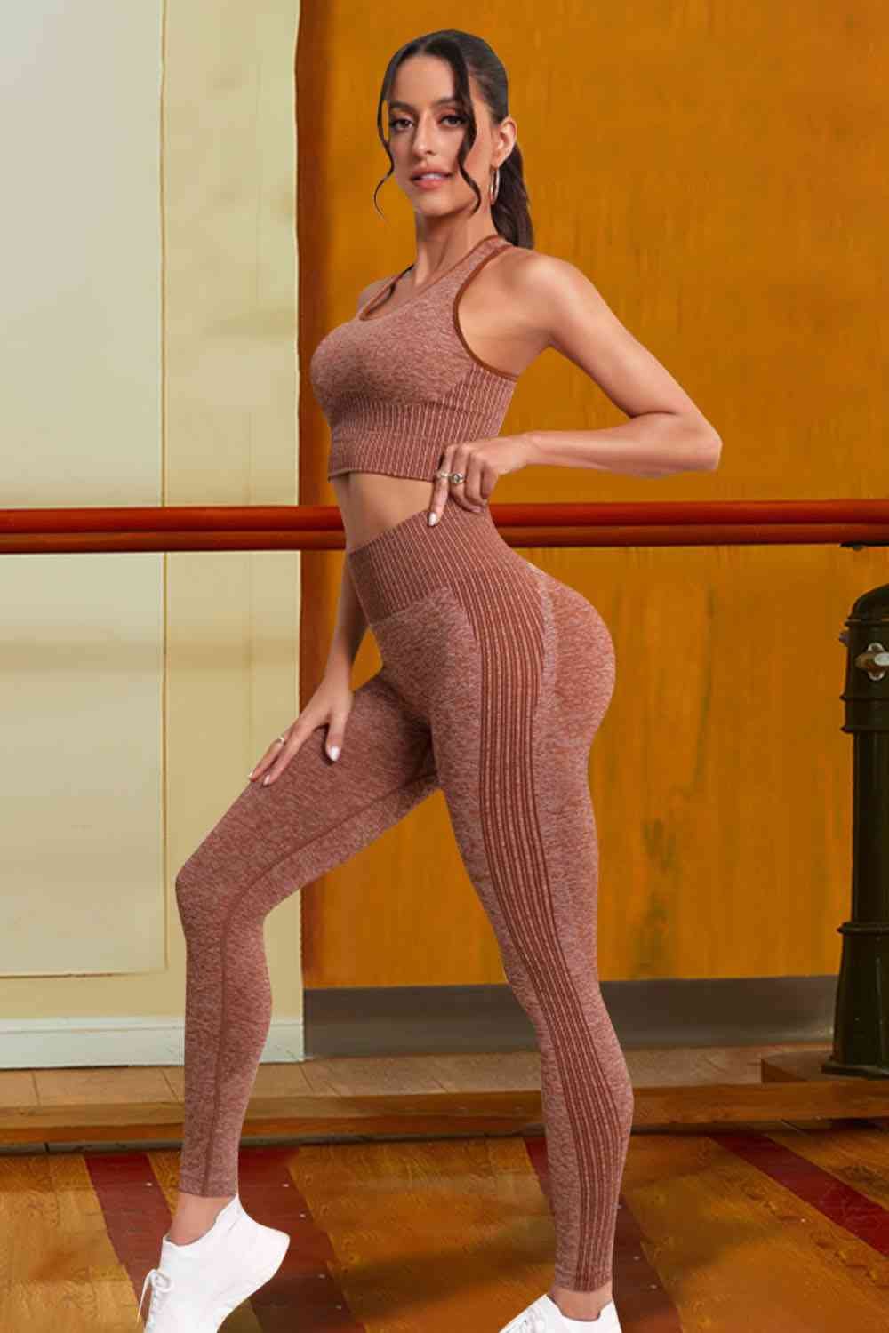TrainTech Ribbed Sports Tank and Leggings Set