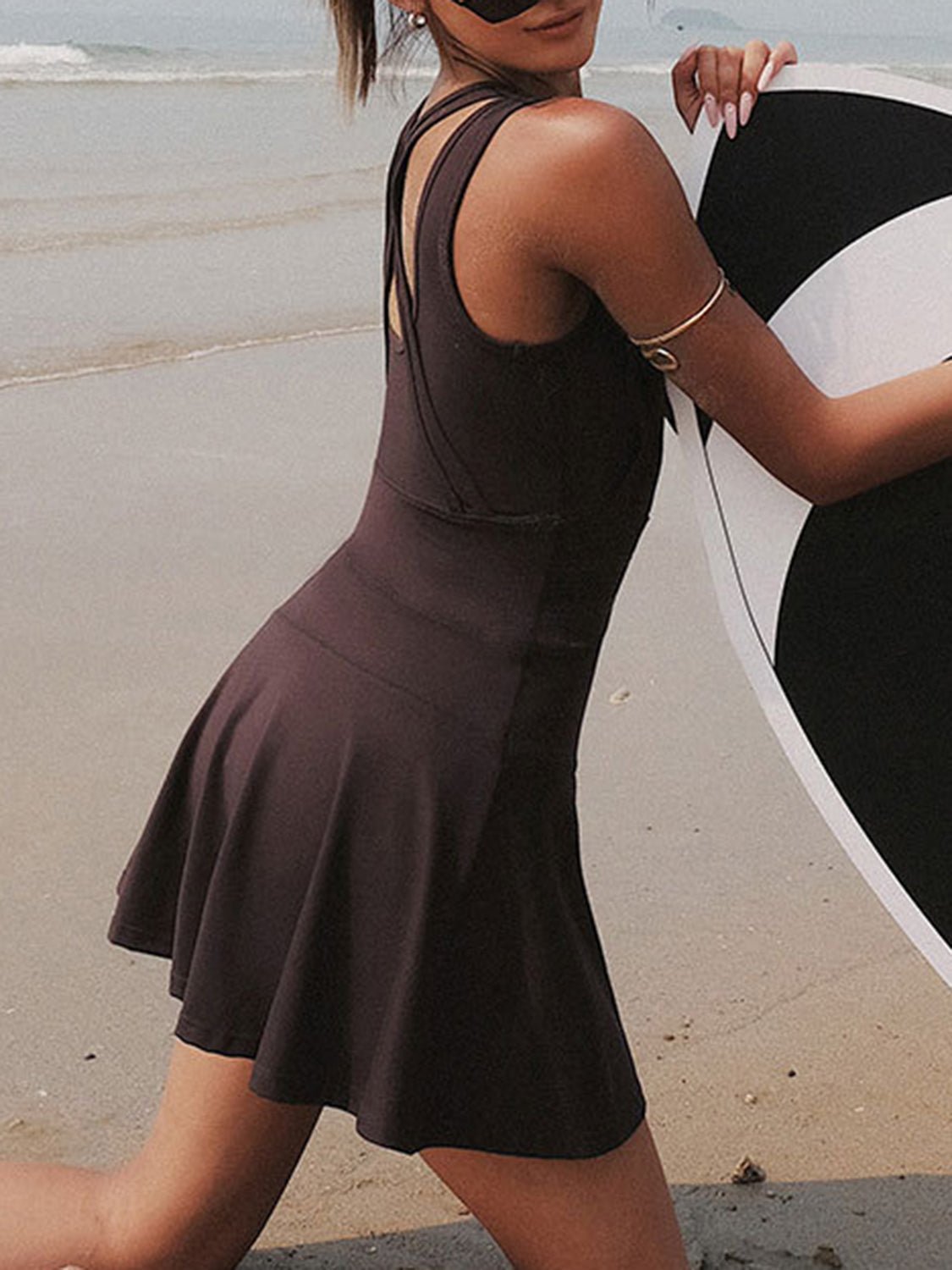 FleekGoddess V-Neck Wide Strap Active Dress with Unitard Liner
