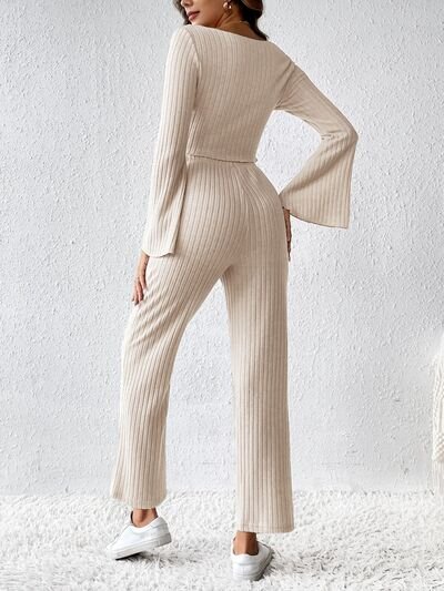 YogaFlex Ribbed Flare Sleeve Top and Pants Set