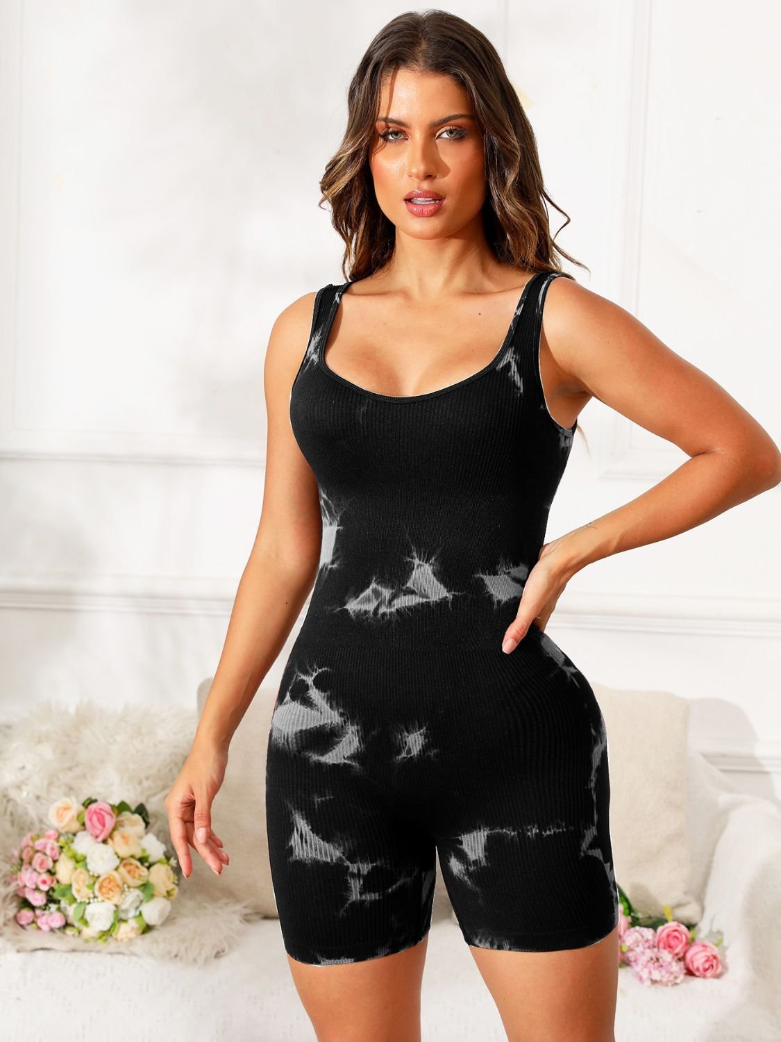FleekGoddess Tie-Dye Wide Strap Active Romper