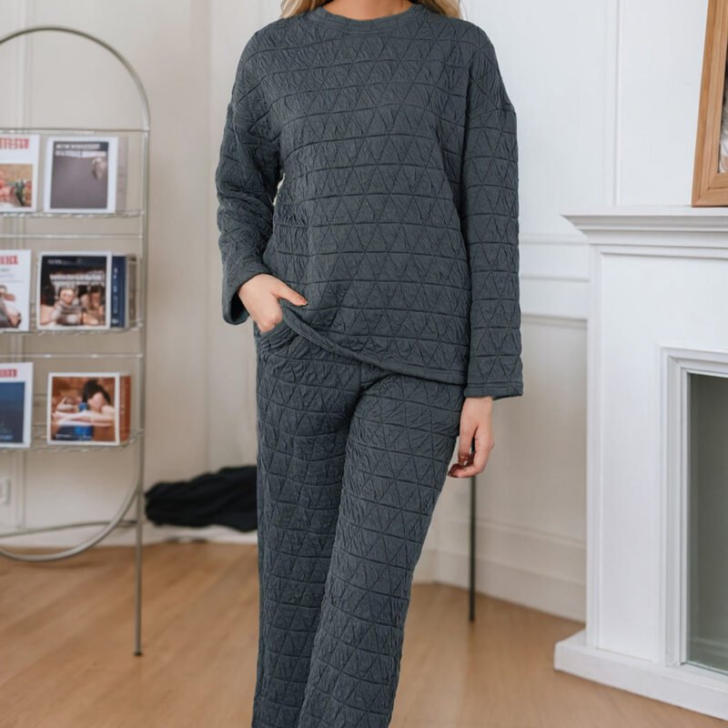 FleeceFlex Round Neck Top and Pocketed Pants Lounge Set