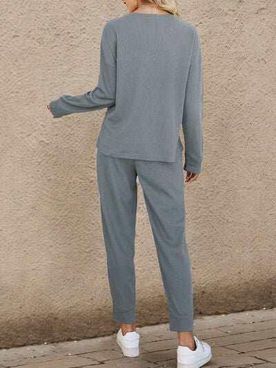 FleekGoddess Round Neck Top and Drawstring Pants Set