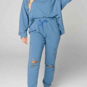 FleeceFlex Distressed Sweatshirt and Joggers Set
