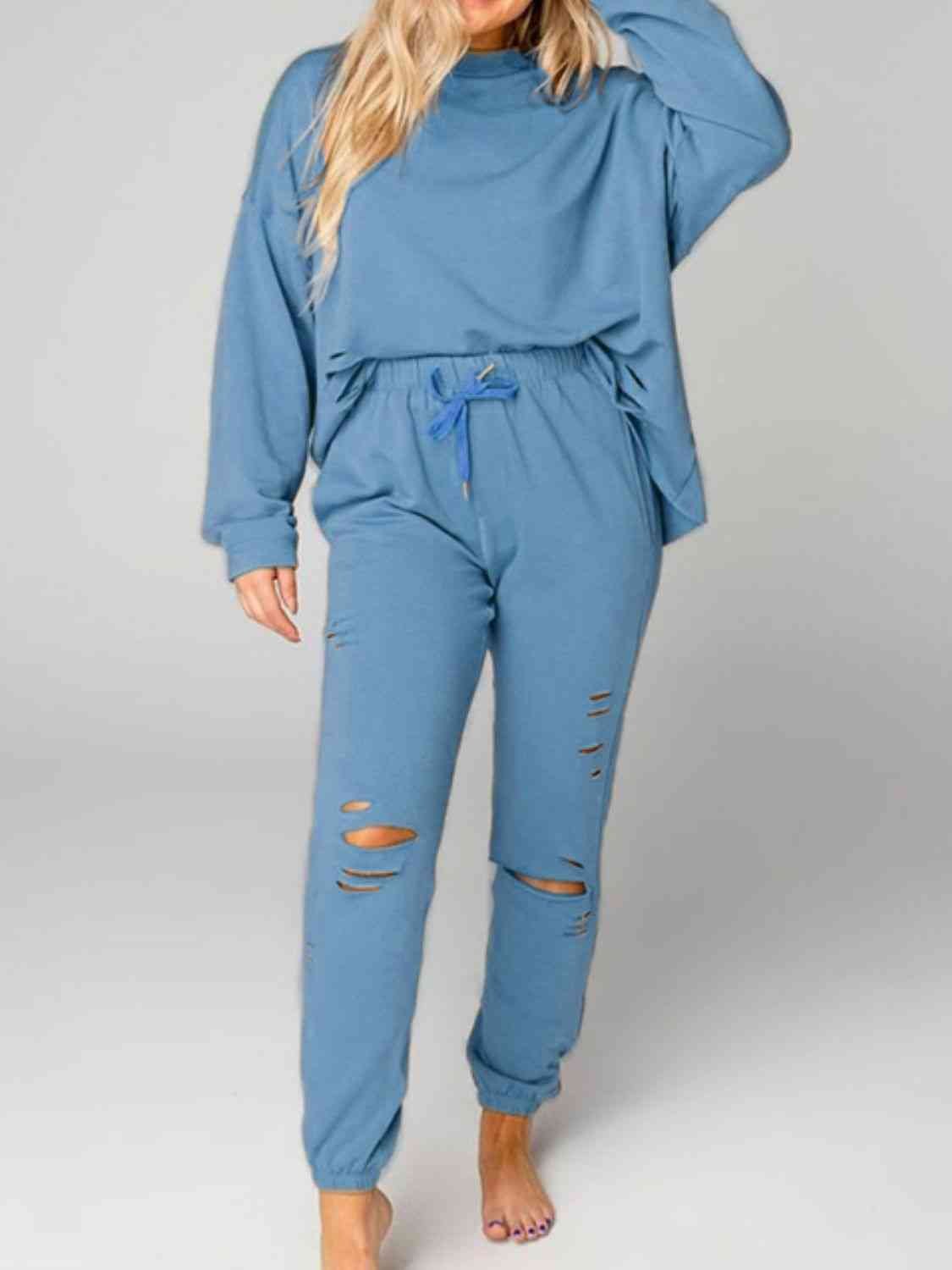 FleeceFlex Distressed Sweatshirt and Joggers Set
