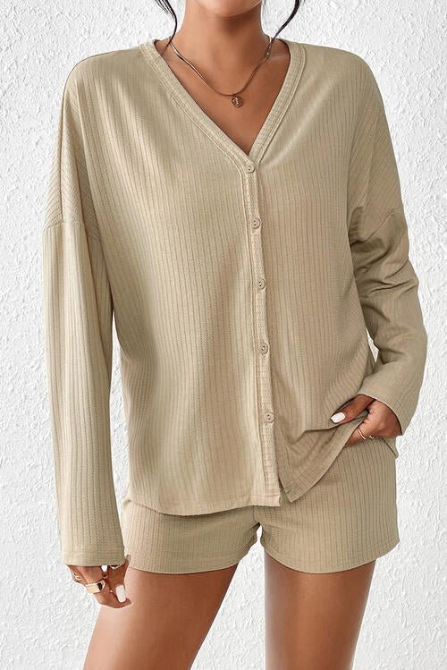 FleekGoddess Ribbed Button-Up Top and Shorts Set